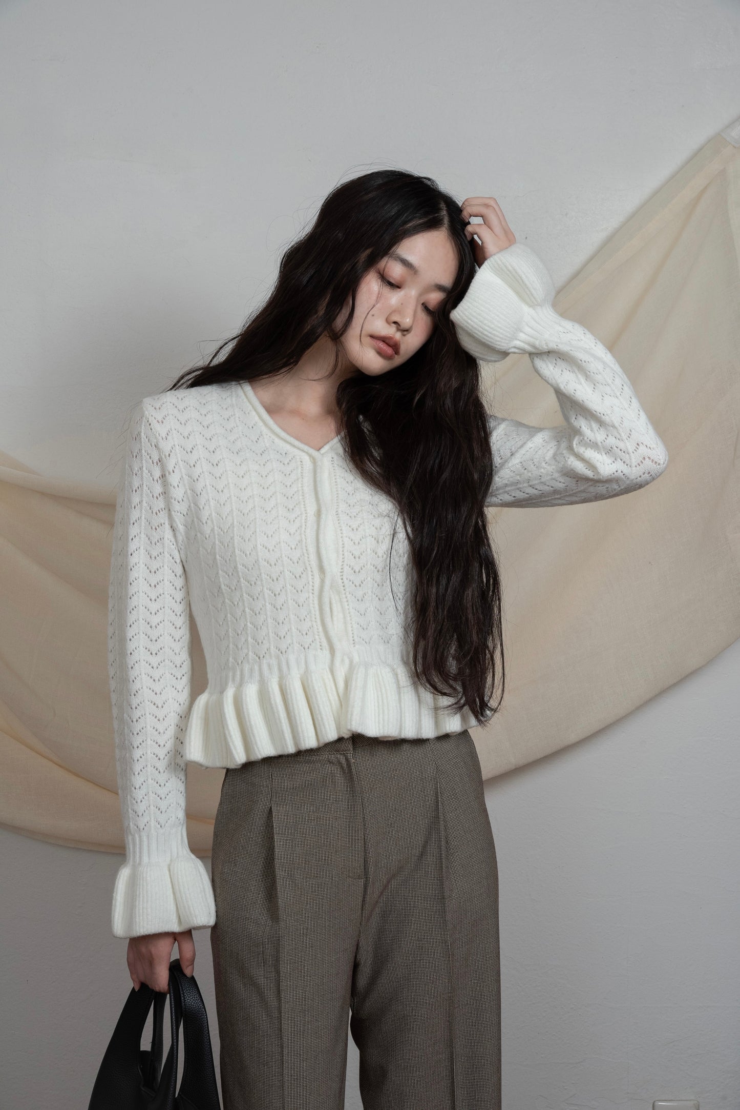 check pattern straight tuck pants