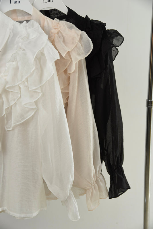 double frill ribbon blouse