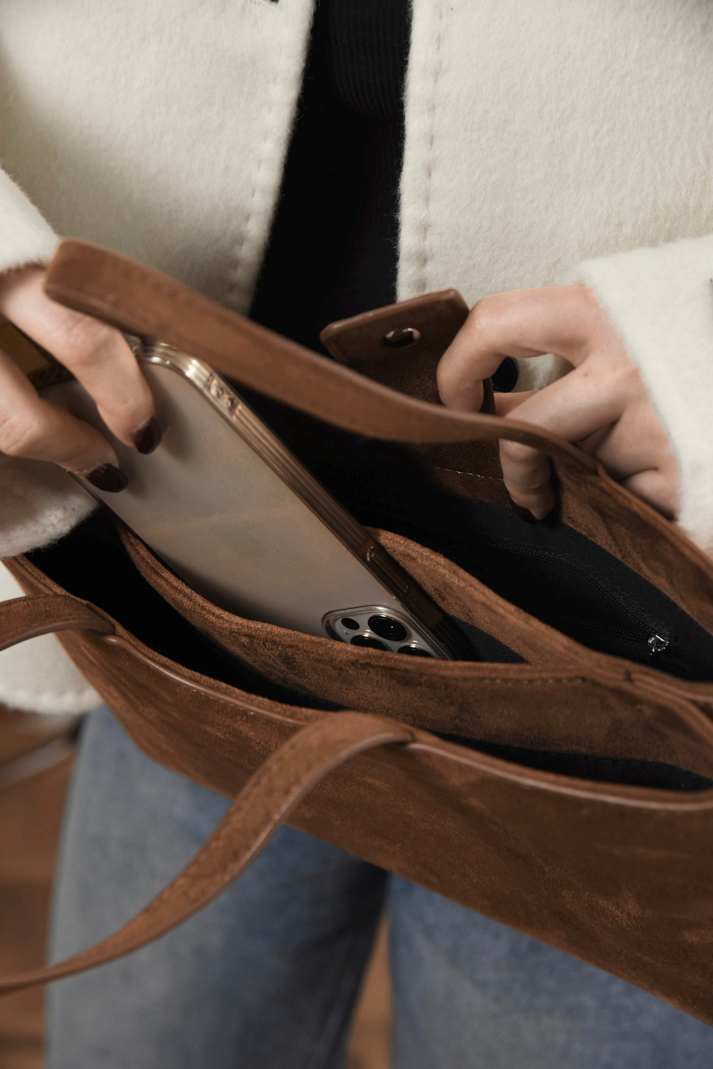 fuzzy double compartment bag