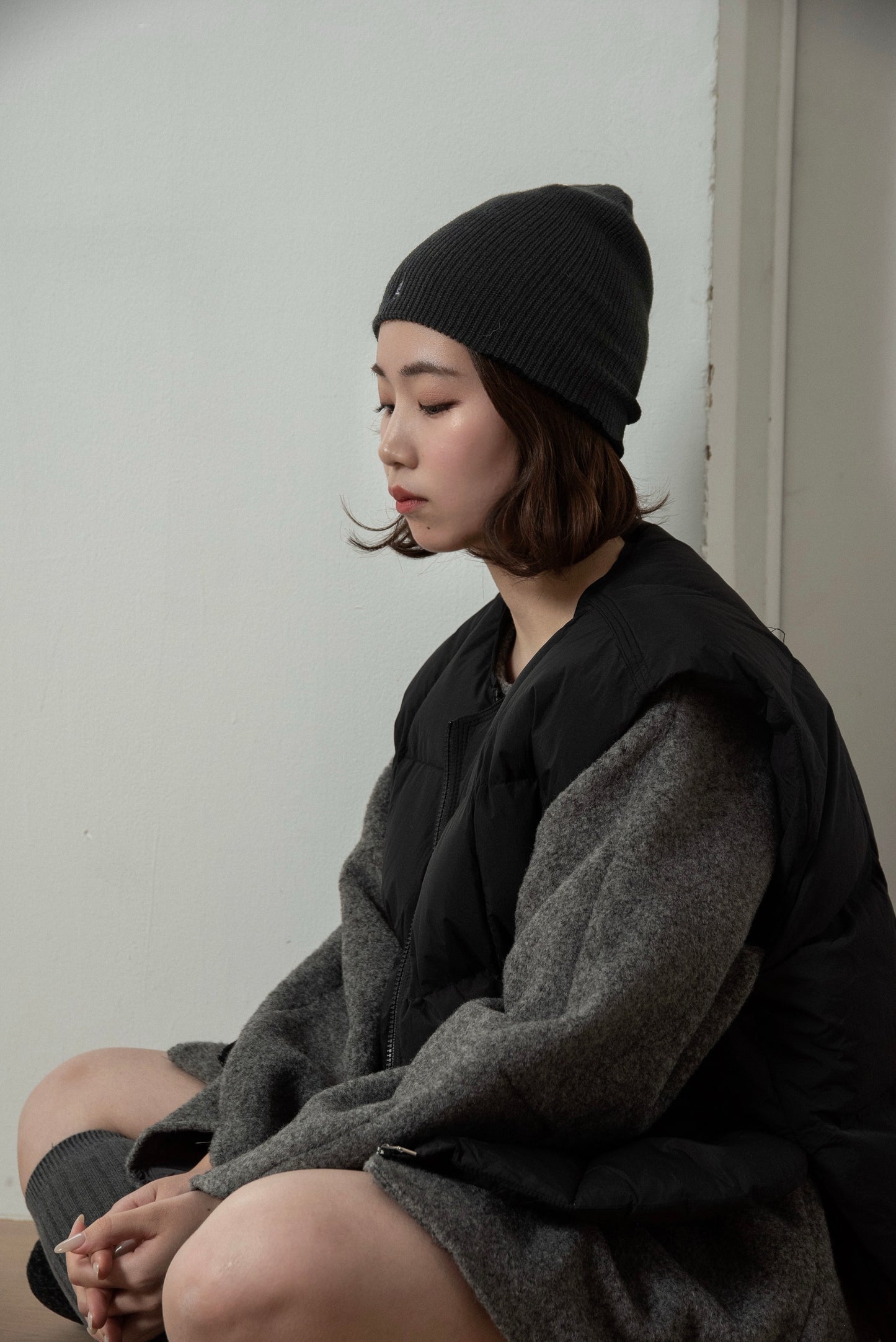 simple rib embroidery logo knit cap