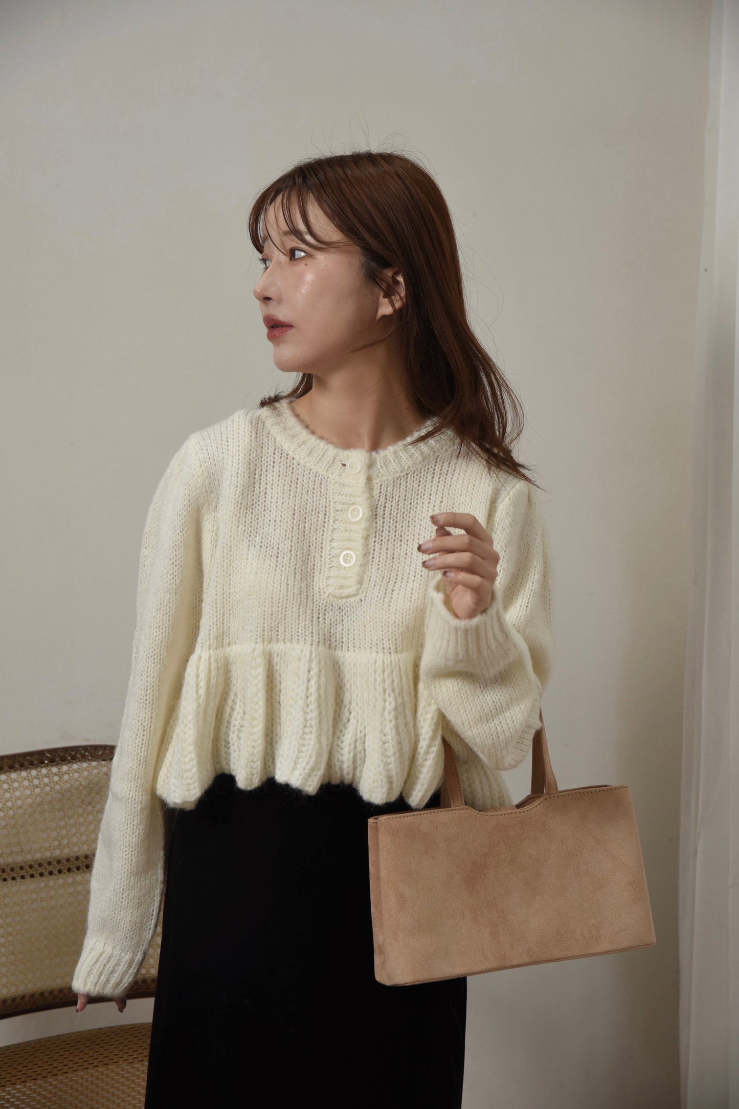 henry neck peplum hem knit