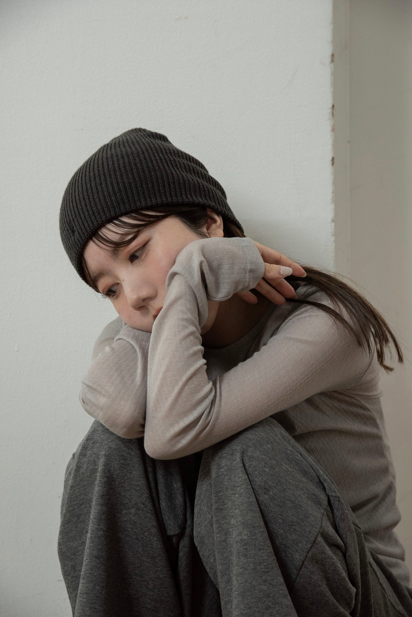 simple rib embroidery logo knit cap