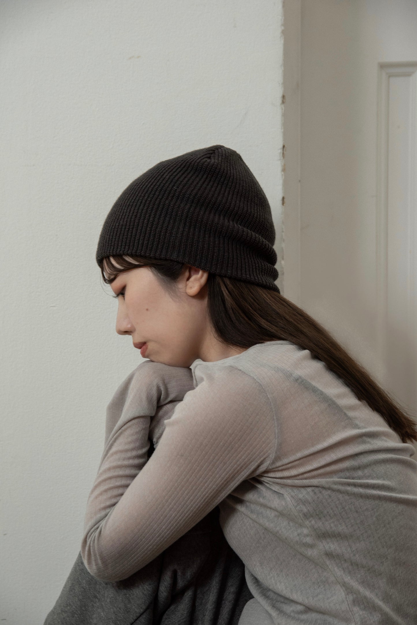 simple rib embroidery logo knit cap