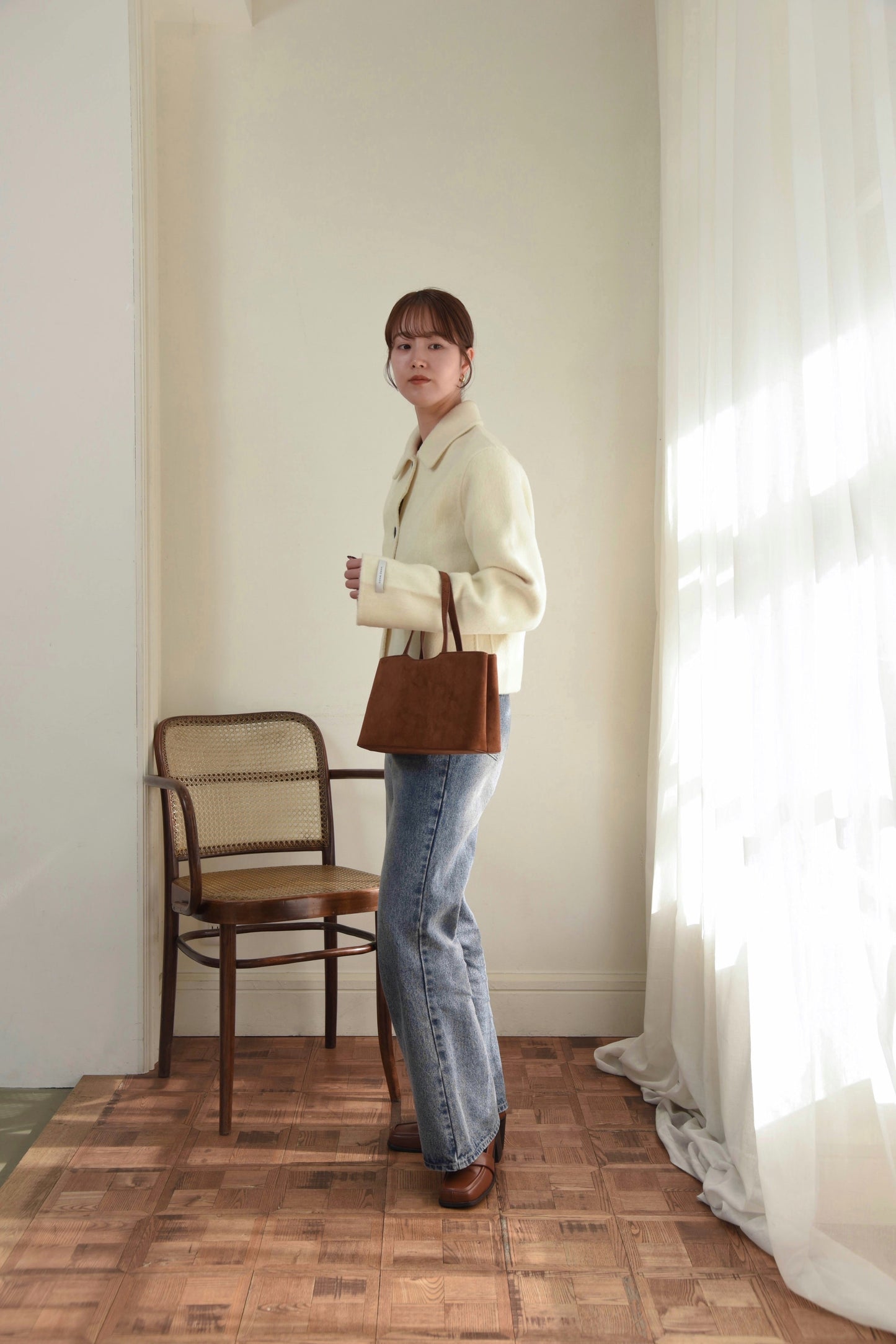 handmade stitch accent short coat