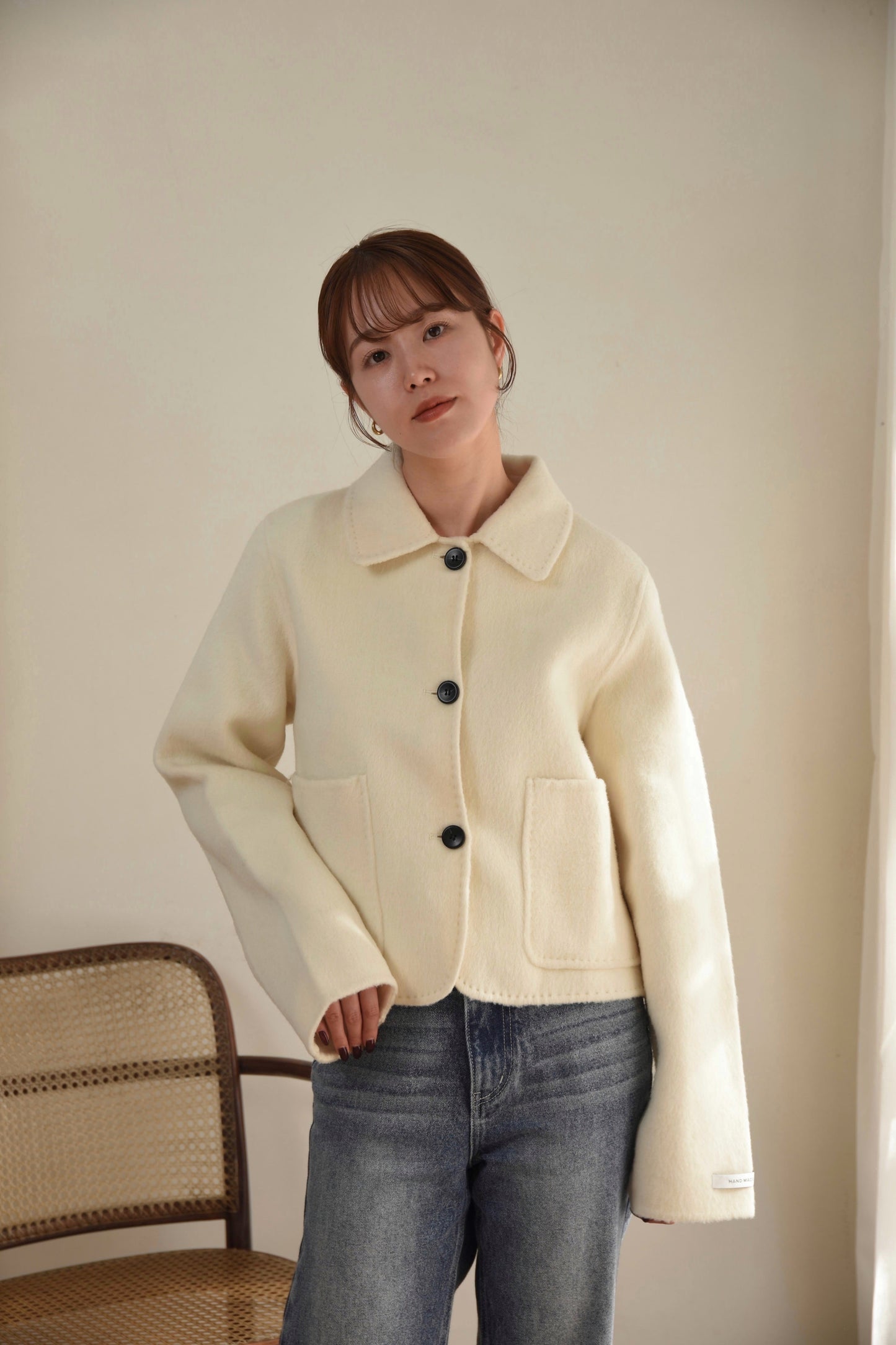 handmade stitch accent short coat