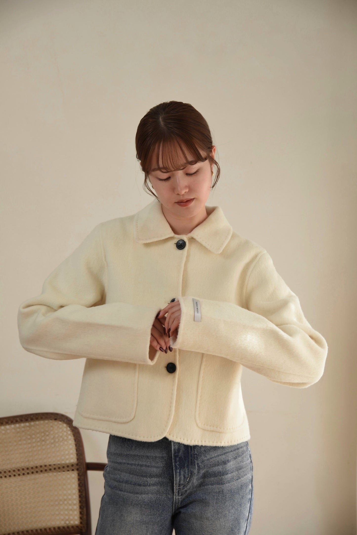 handmade stitch accent short coat