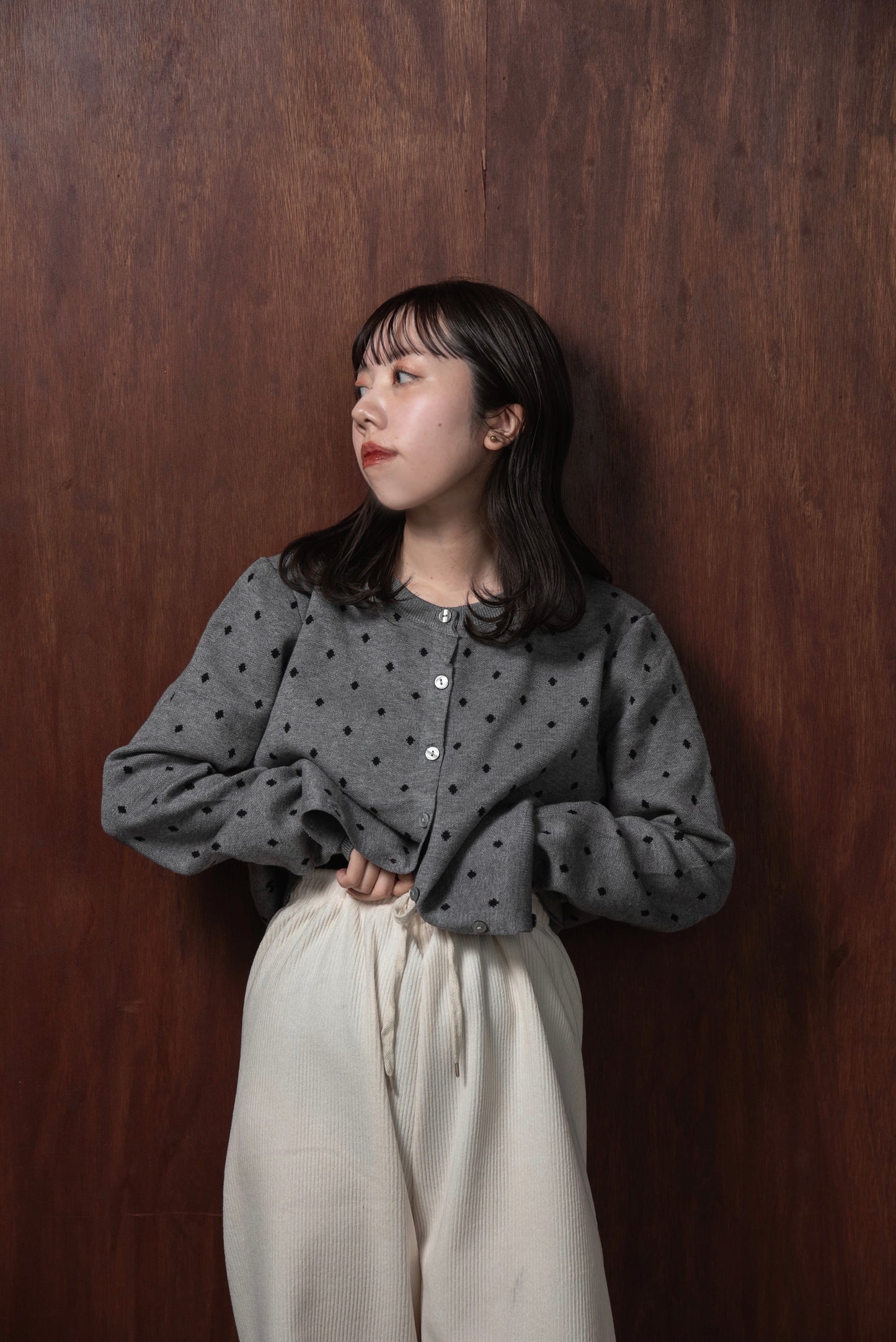 simple dot rafu cardigan