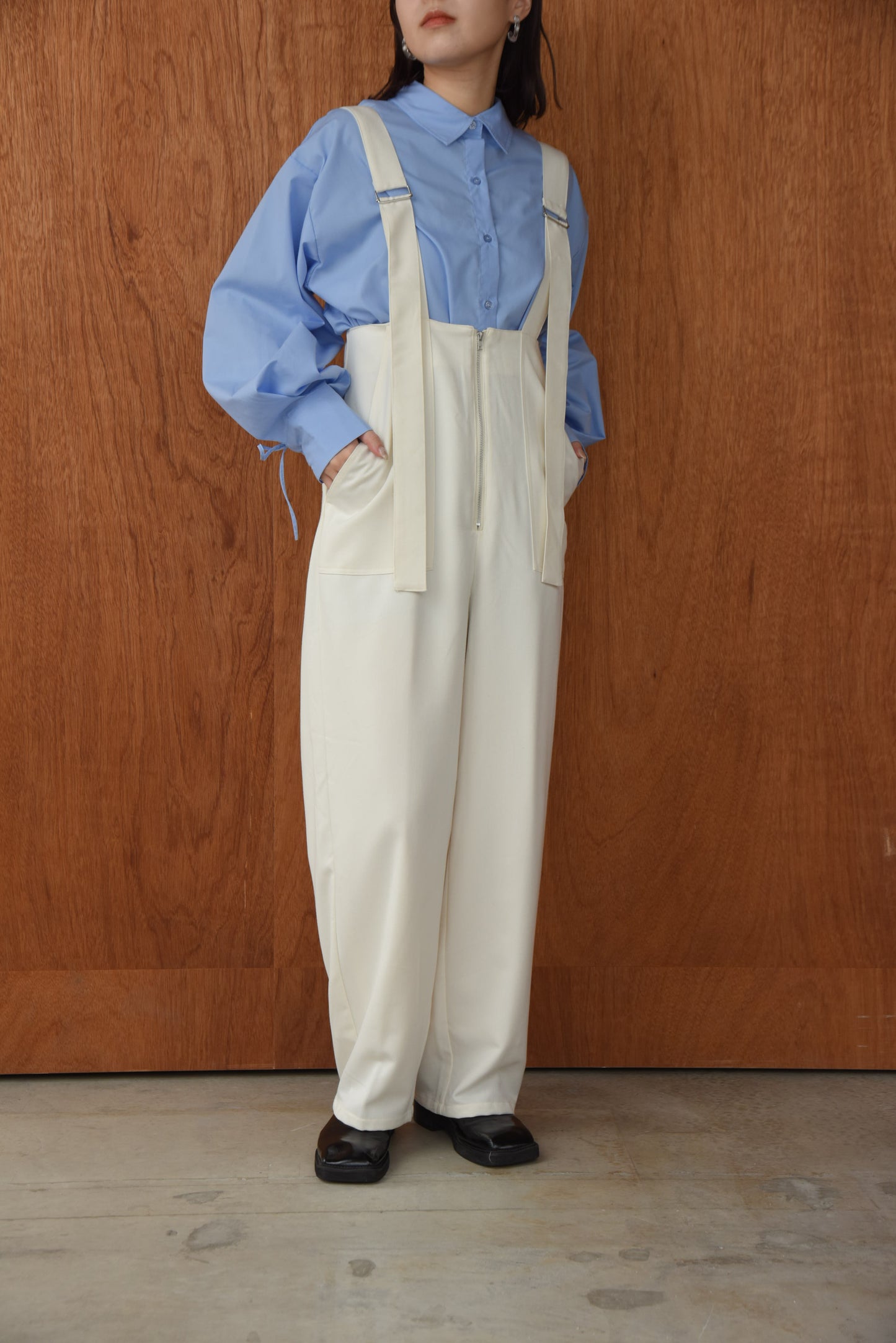 twill front zipper overall
