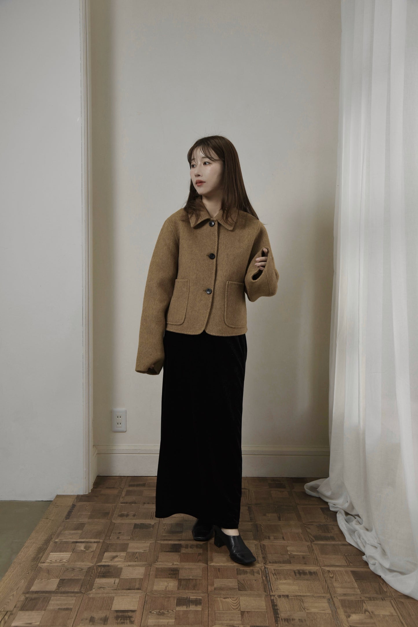 handmade stitch accent short coat