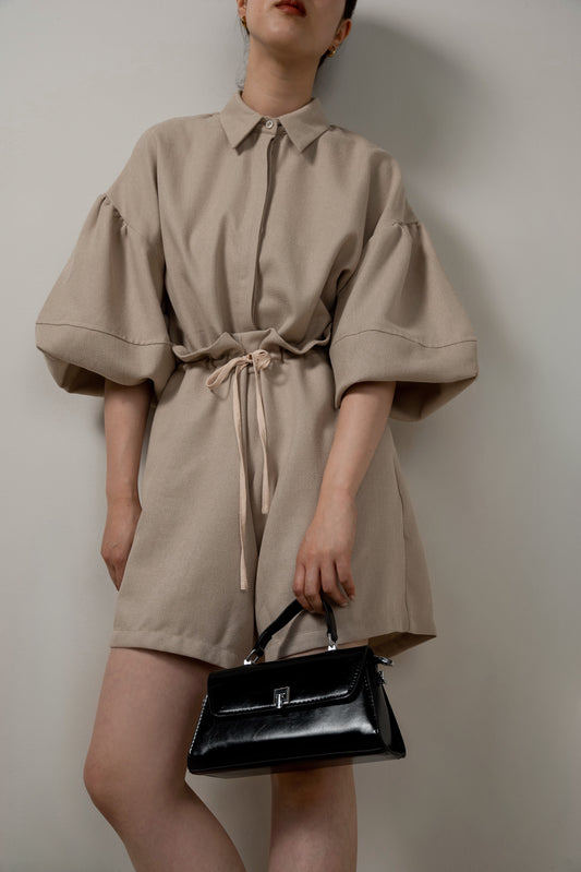 volume sleeve waist gather combinaison