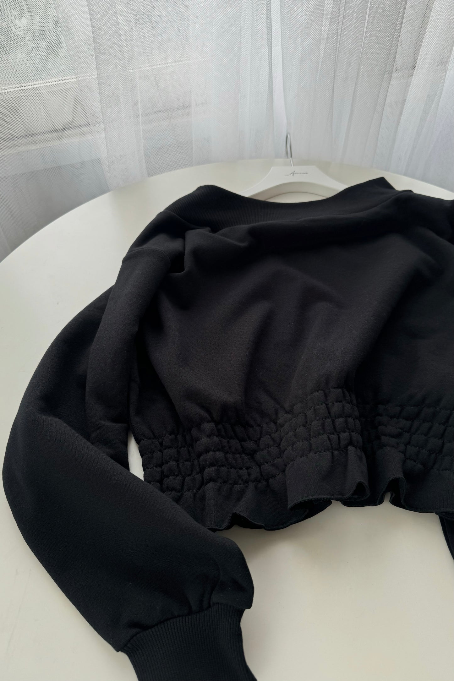 shirring design off shoulder pullover