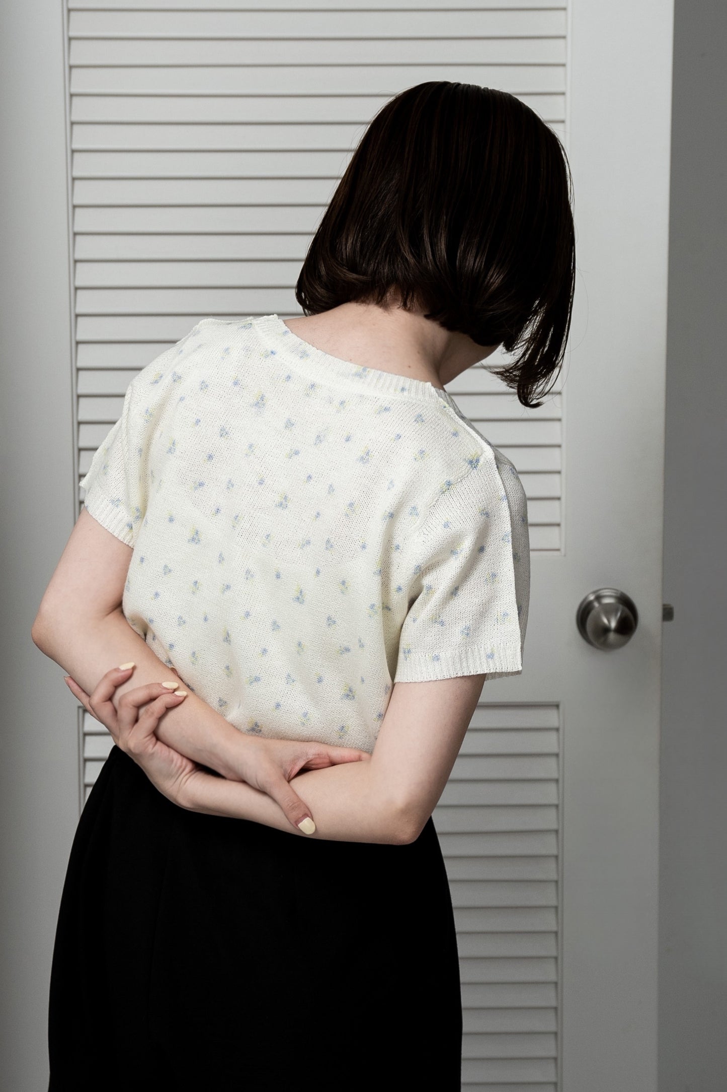 small floral pattern round neck tops