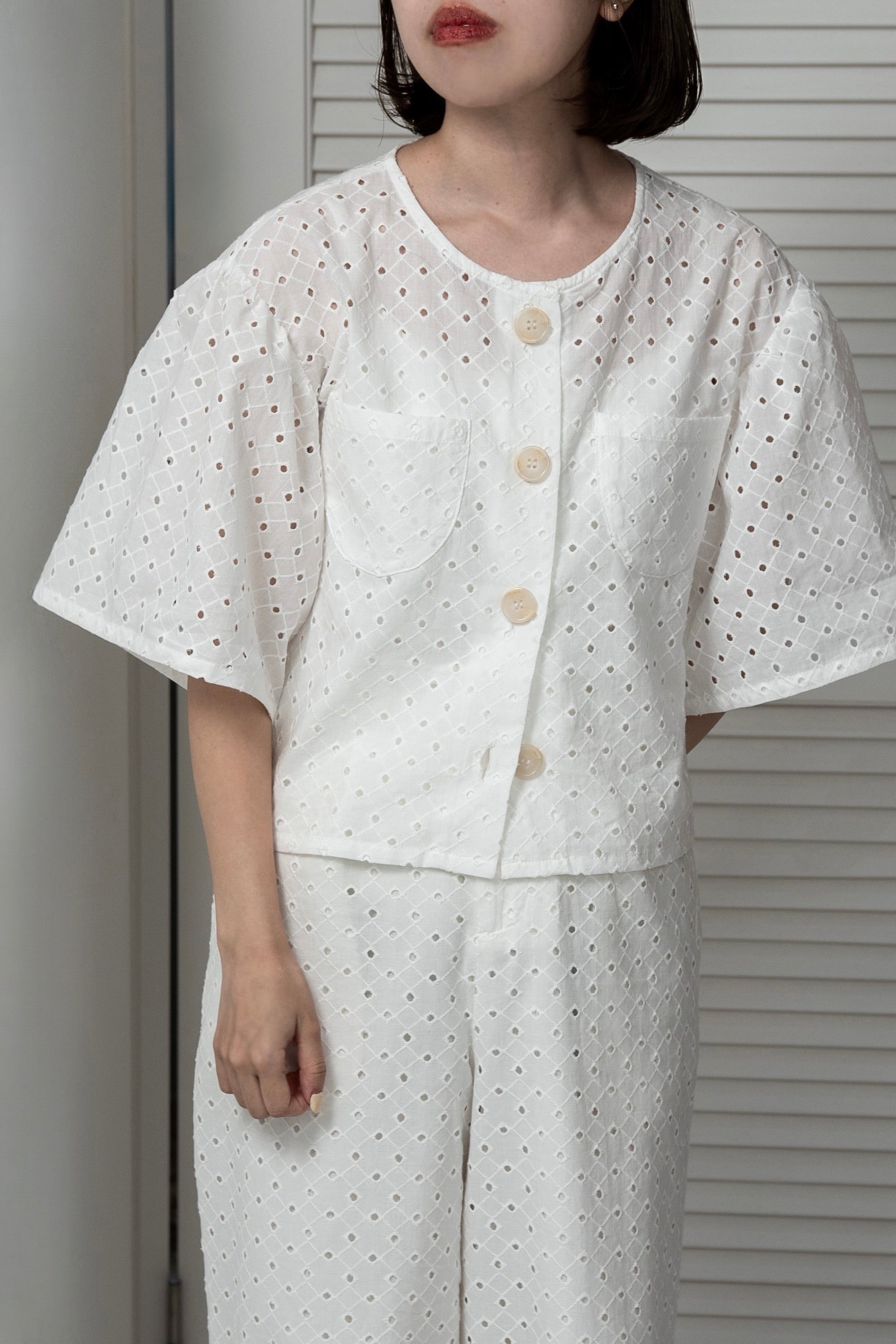 embroidery puff sleeve jacket like tops – eim online（エイム