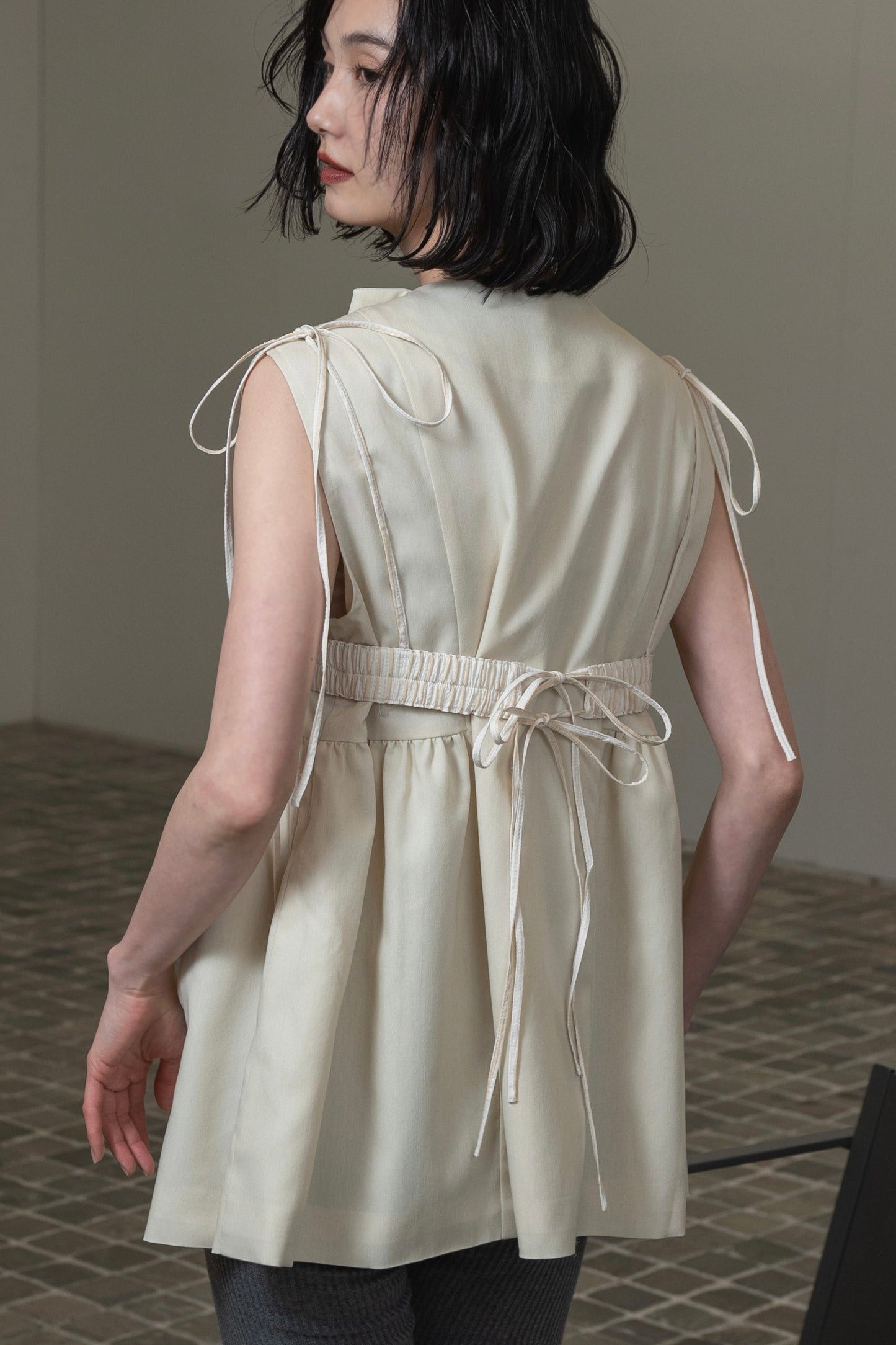string ribbon gather stripe bustier