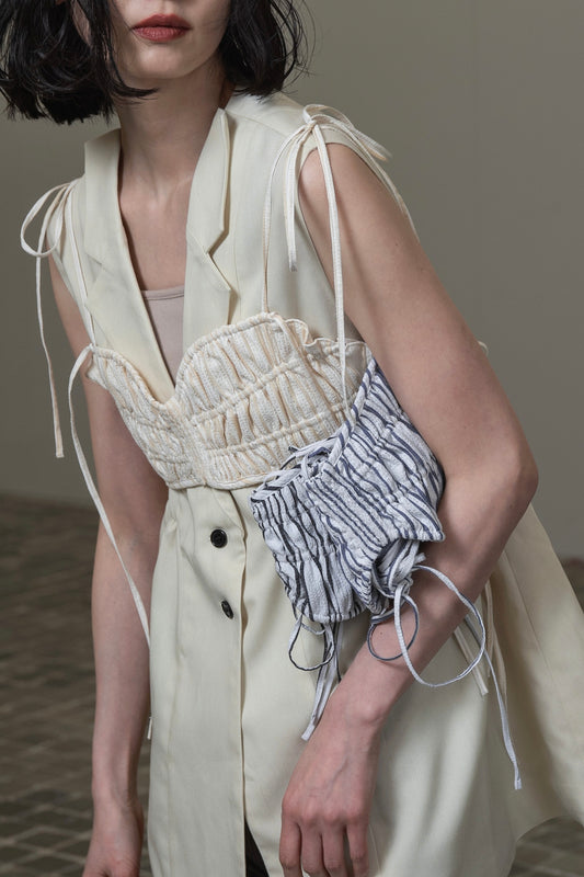 string ribbon gather stripe bustier