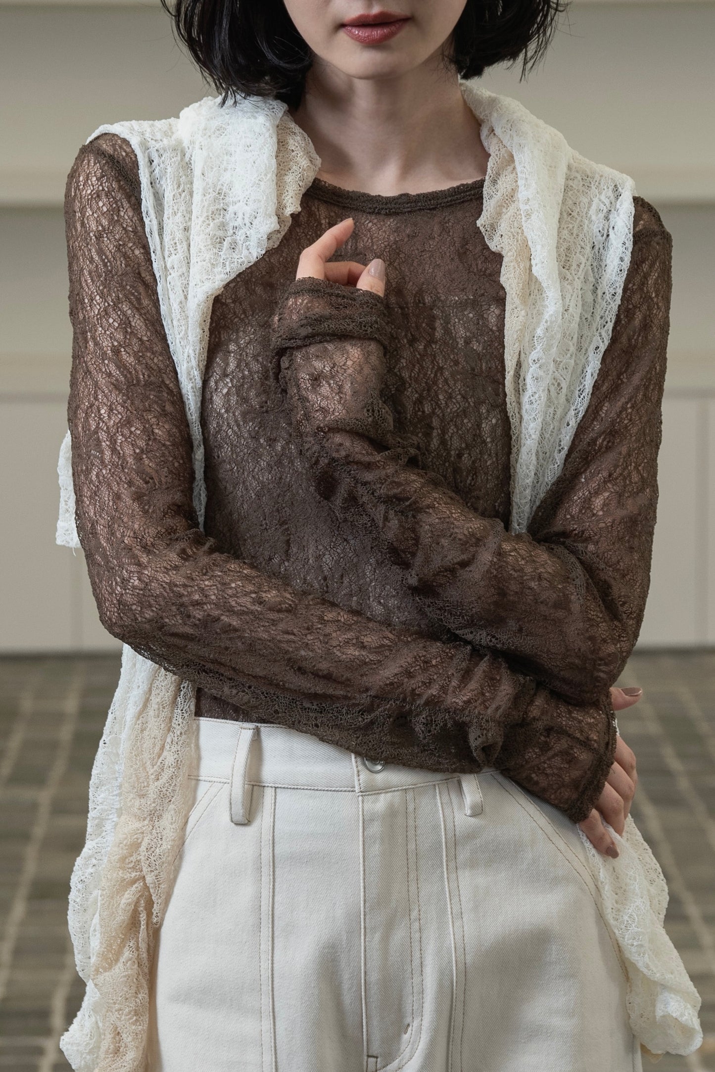 lace 2way shirring tops