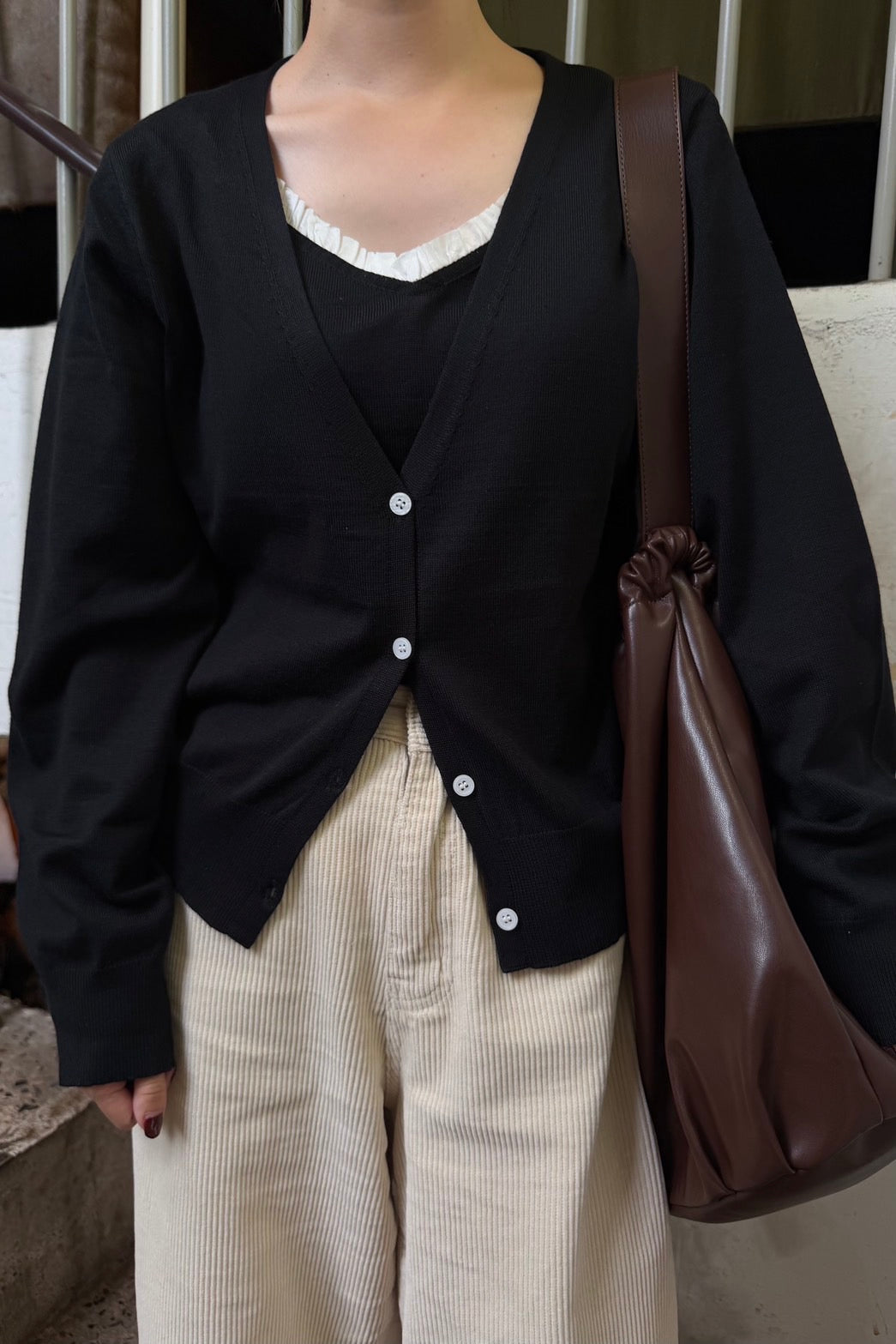 ruffle trim layered like knit cardigan