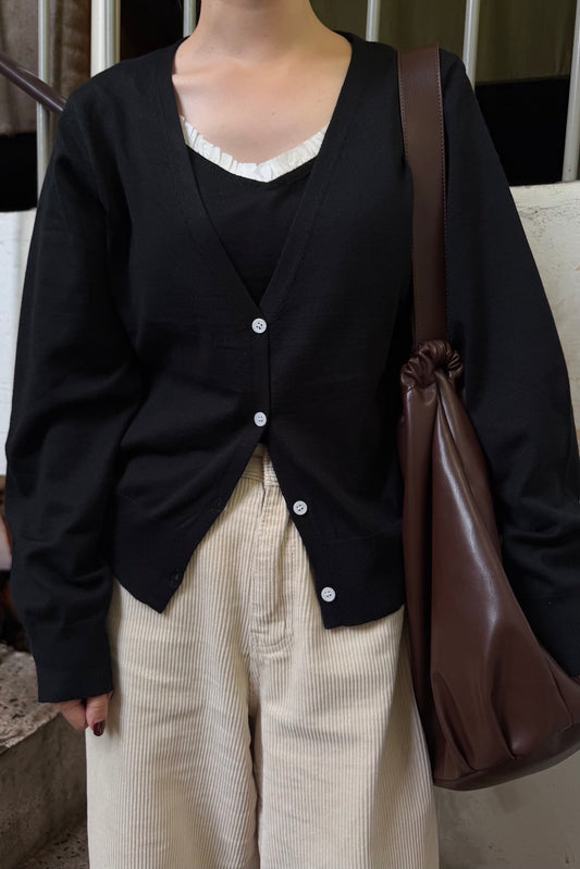 ruffle trim layered like knit cardigan