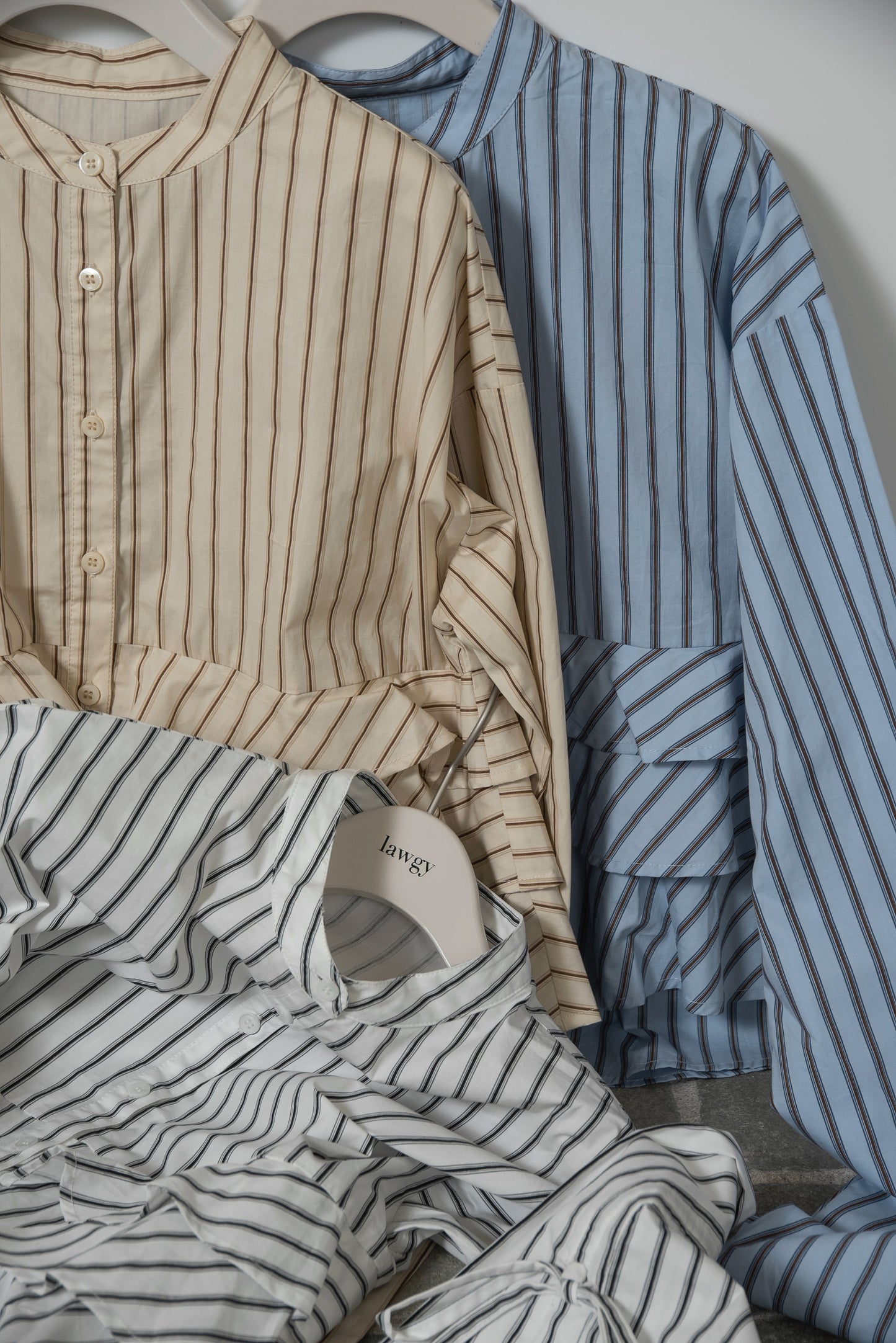 waist frill ribbon stripe shirt