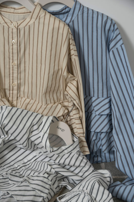 waist frill ribbon stripe shirt