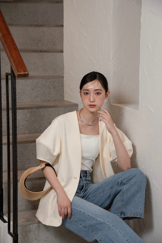 puff sleeve no collar jacket