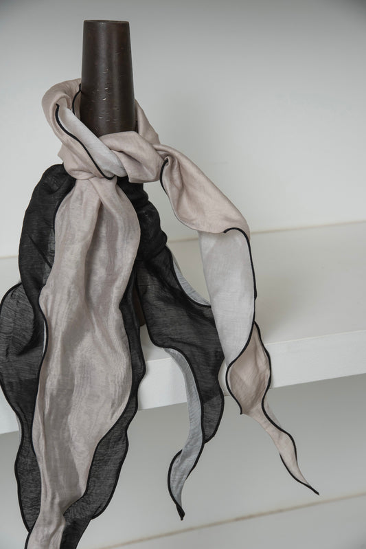 piping bicolor sheer scarf