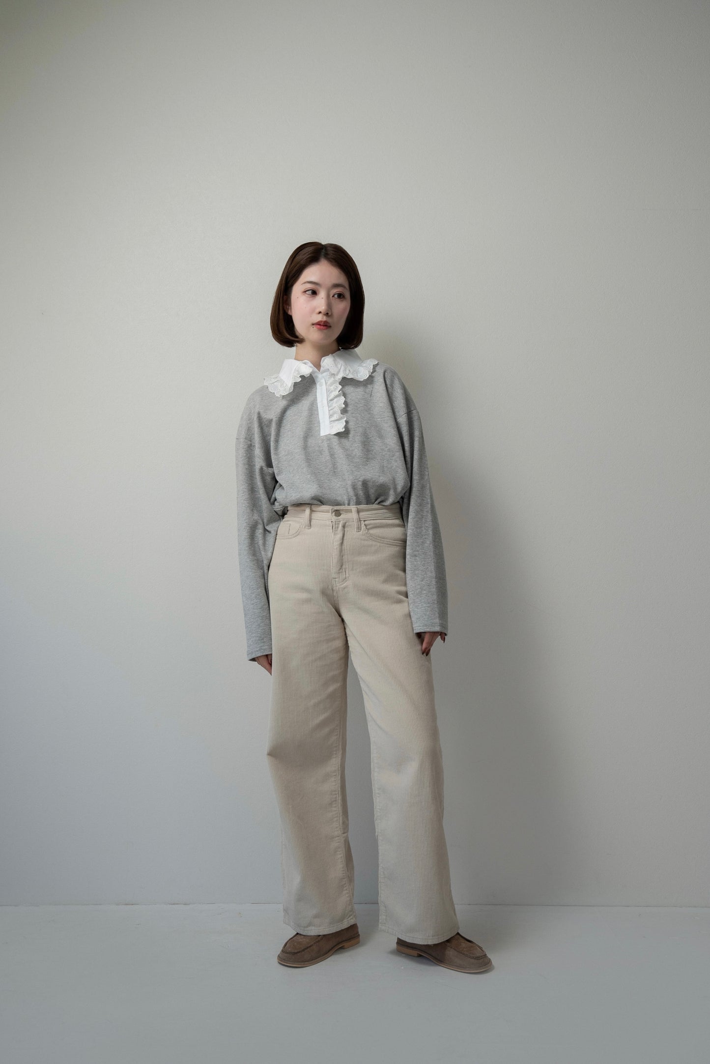 lace collar docking half button tops【eim plus+限定アイテム】