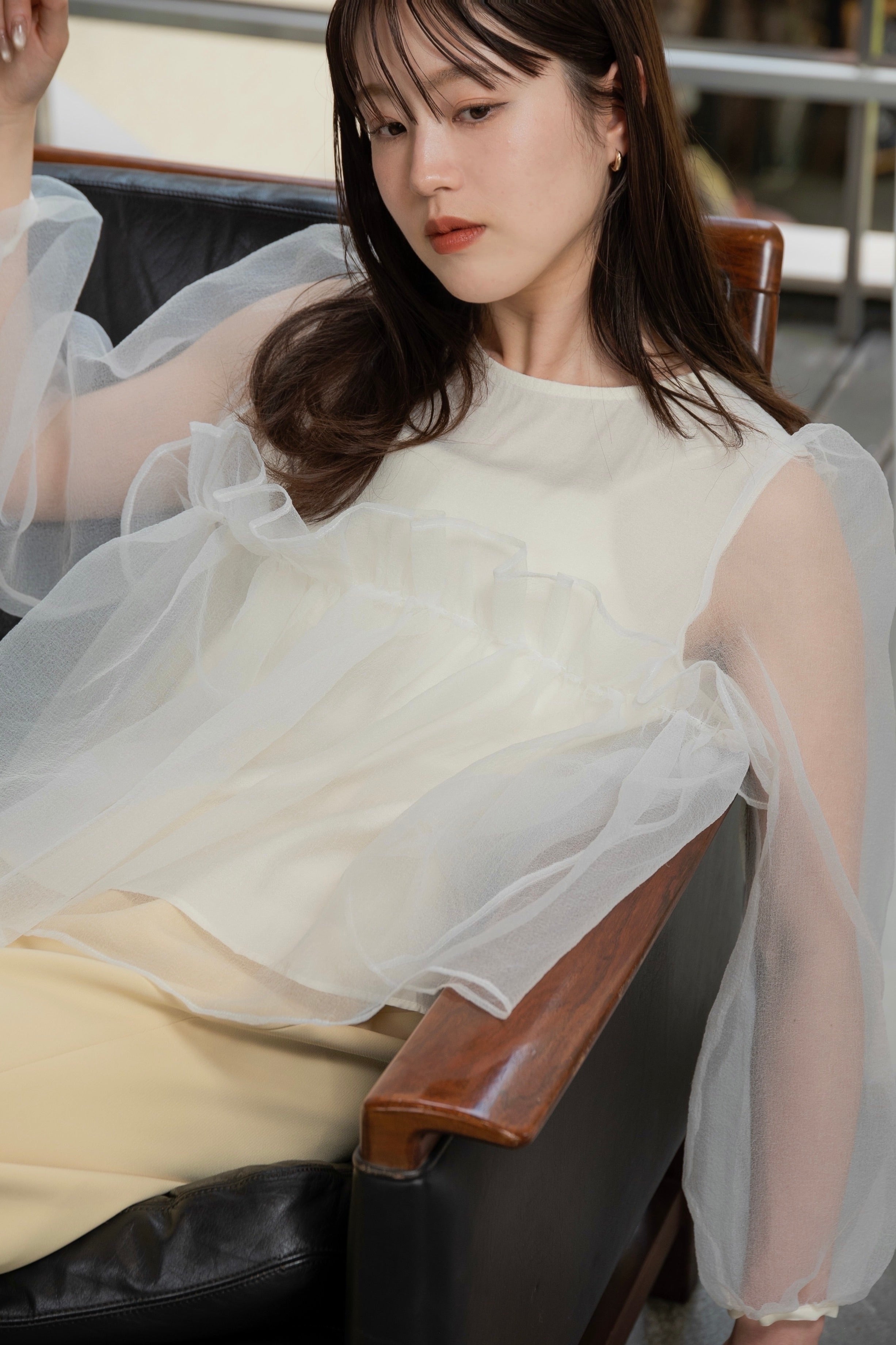 【I_amアイアム】【Eim】オーガンジーフレアブラウス セール】organdy flare blouse / オーガンジーフレアブラウス