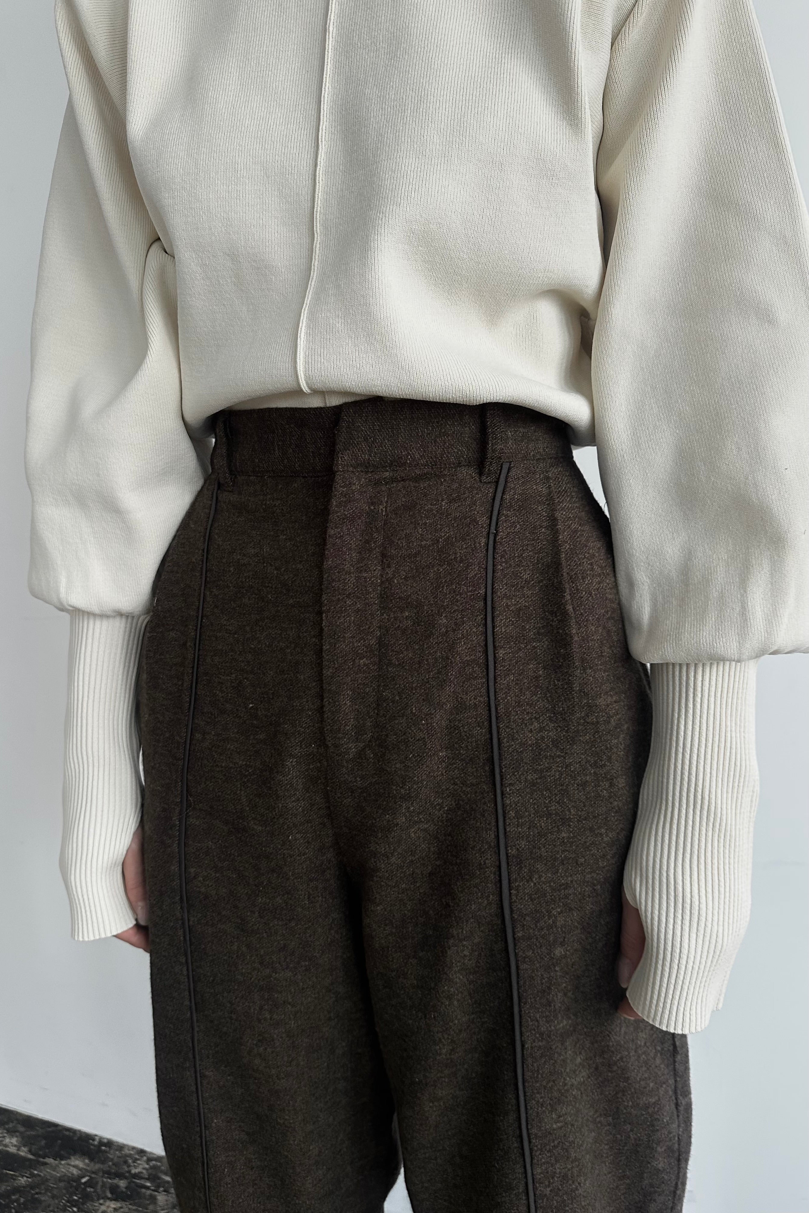SHETLAND WOOL MIX TWEED WIDE PANTS｜BLACK MIX – Cornier