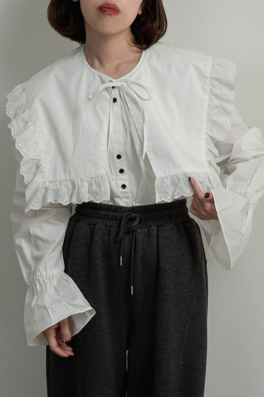 multiway big collar accent button blouse