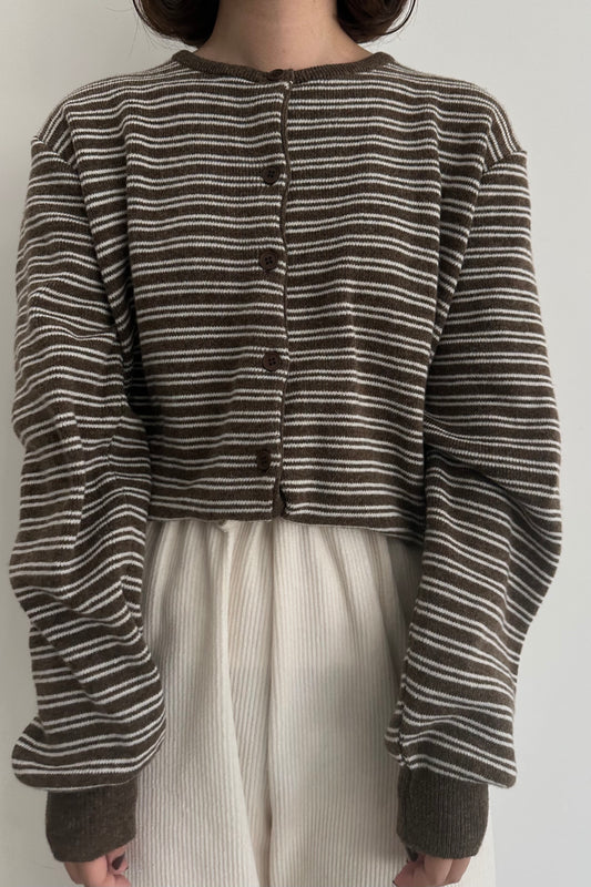 horizontal stripe crew neck cardigan