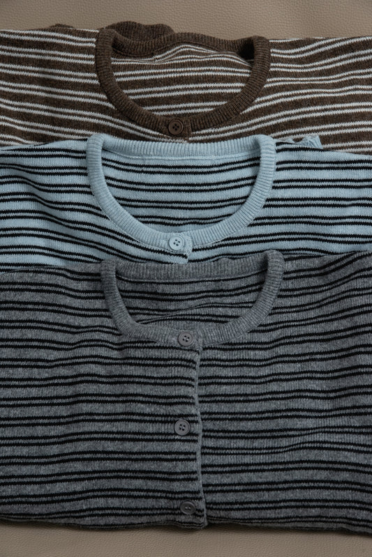 horizontal stripe crew neck cardigan