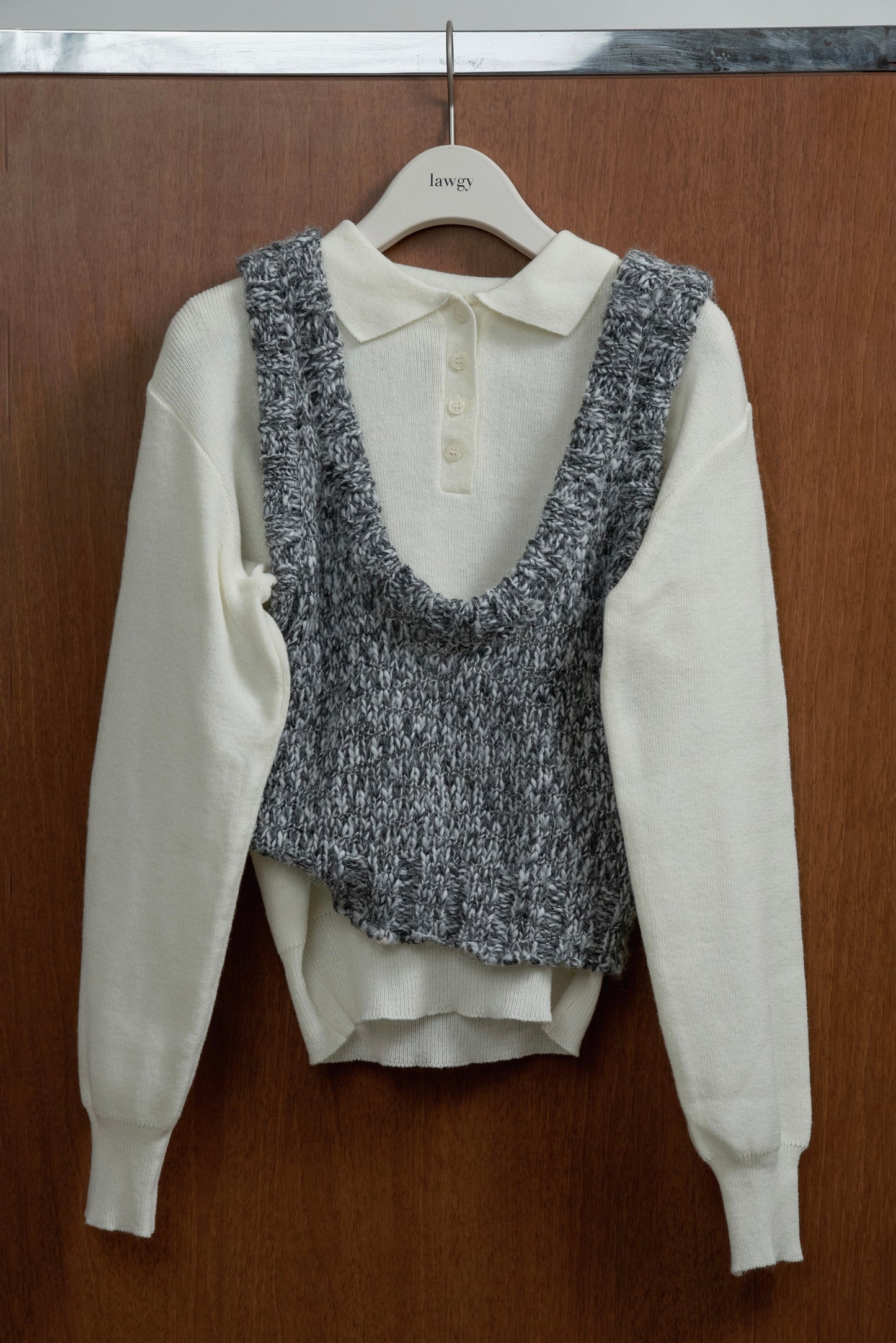 mix uneck knit vest