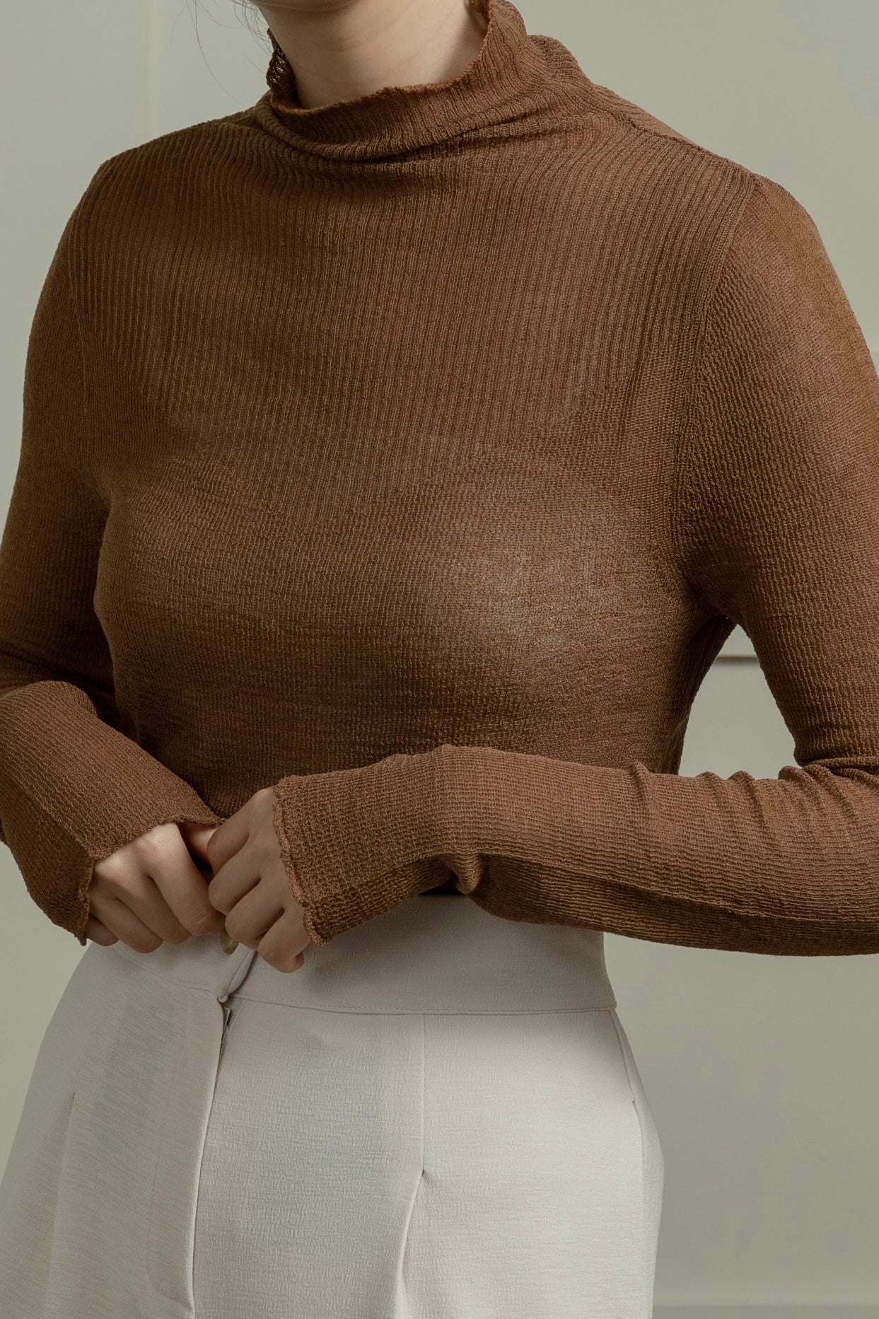sheer high neck rib tops