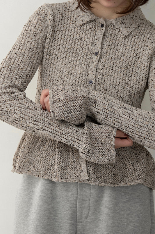 mix flare collar accent button knit