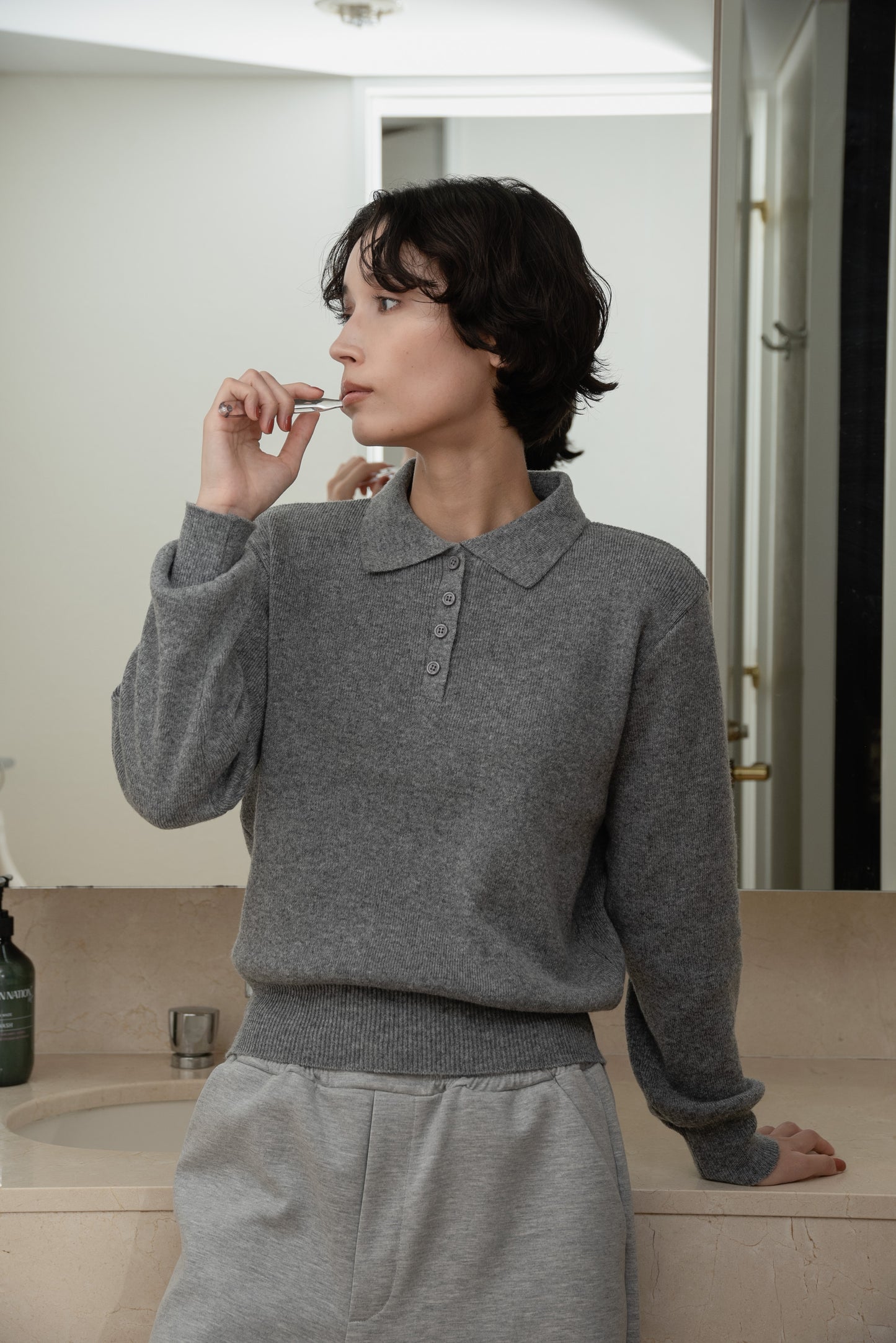 simple polo rafu knit pullover