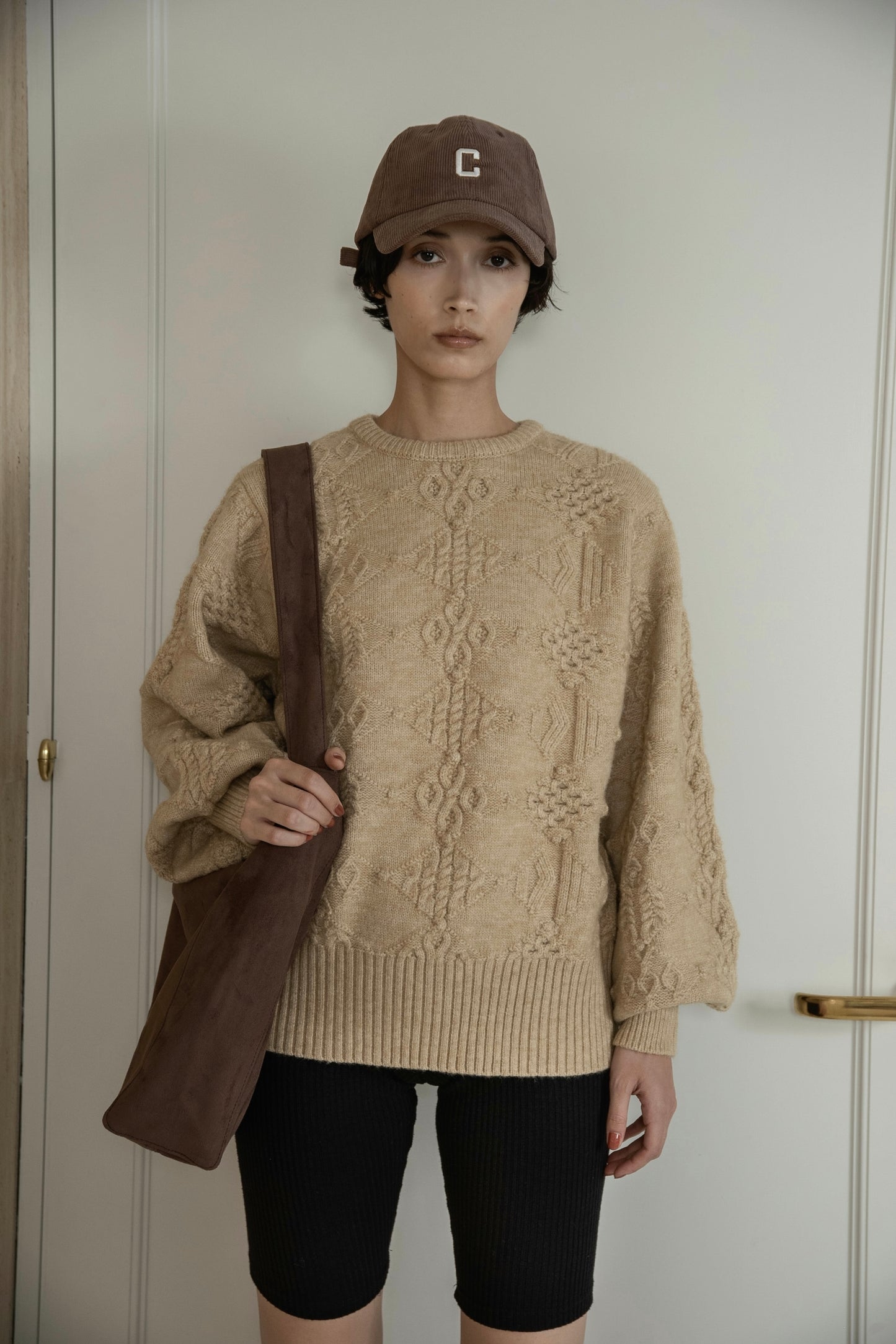 pattern rhombus volume sleeve knit