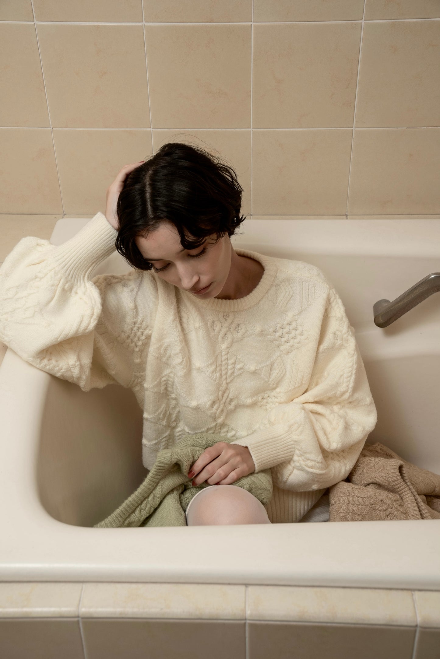 pattern rhombus volume sleeve knit