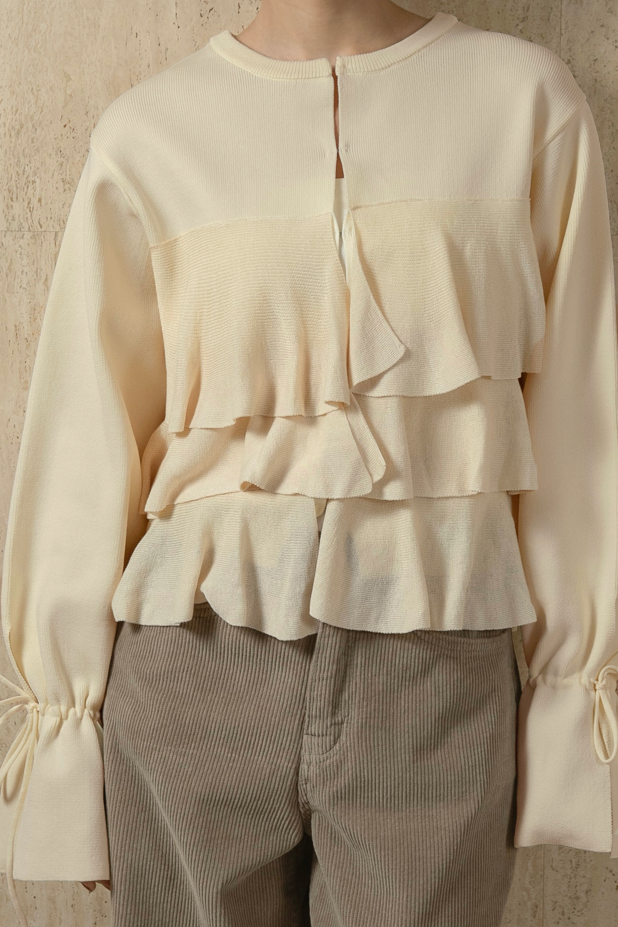 ribbon gather cuffs frill cardigan