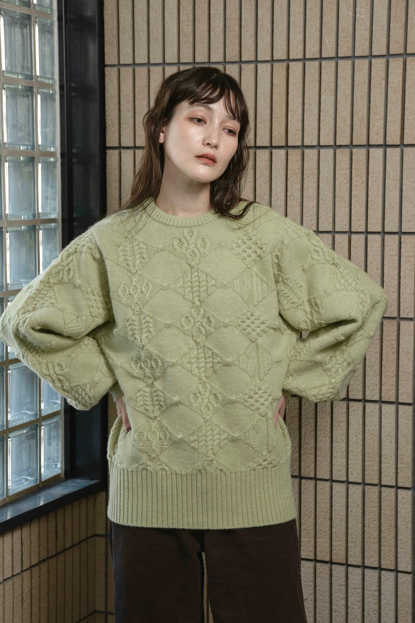 pattern rhombus volume sleeve knit