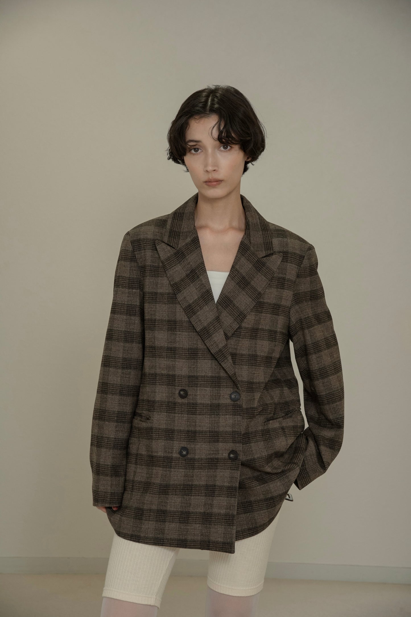 belted check jacket