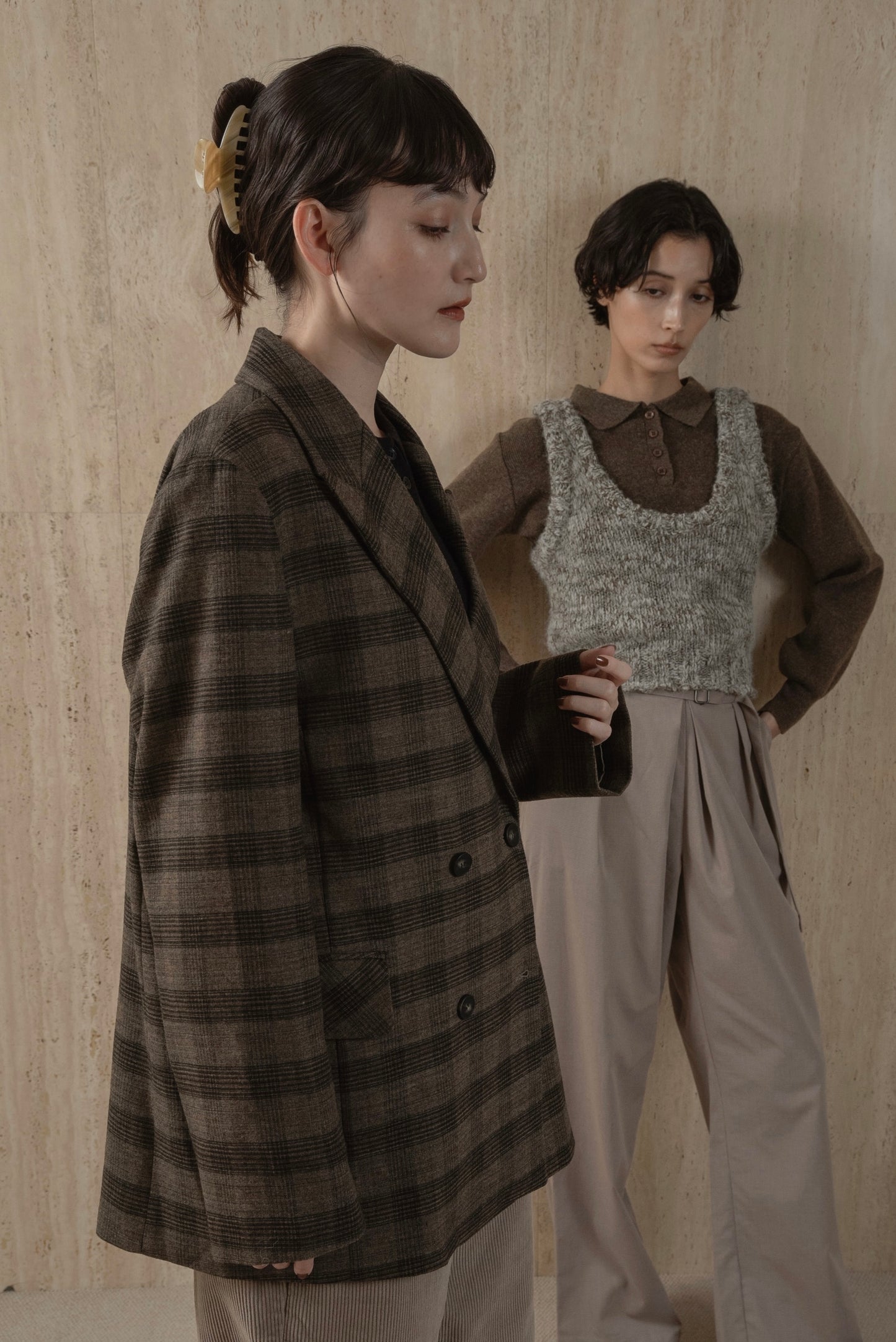 belted check jacket