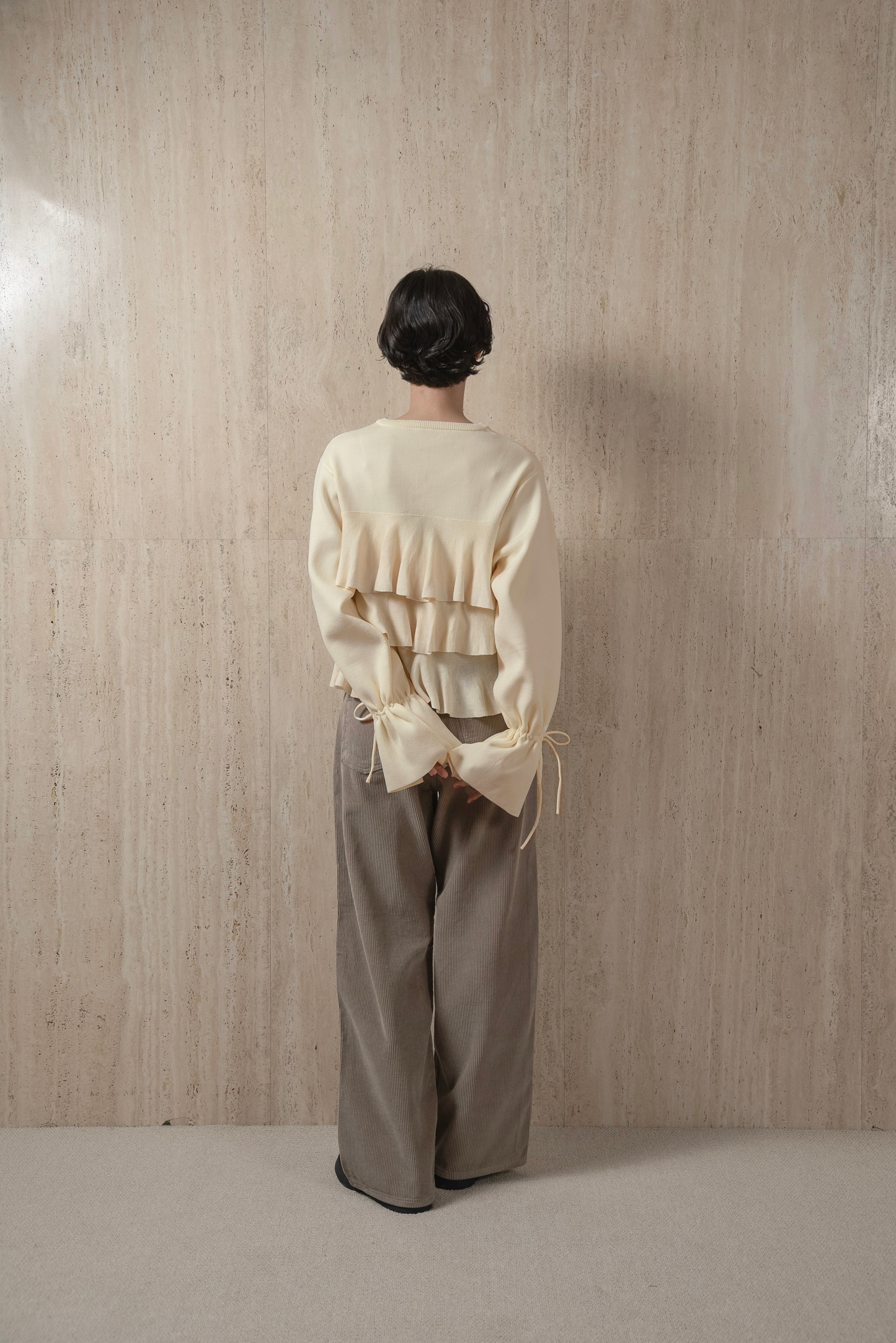ribbon gather cuffs frill cardigan