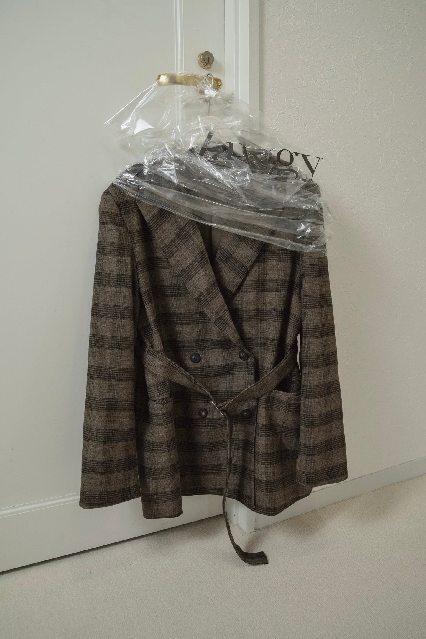 belted check jacket