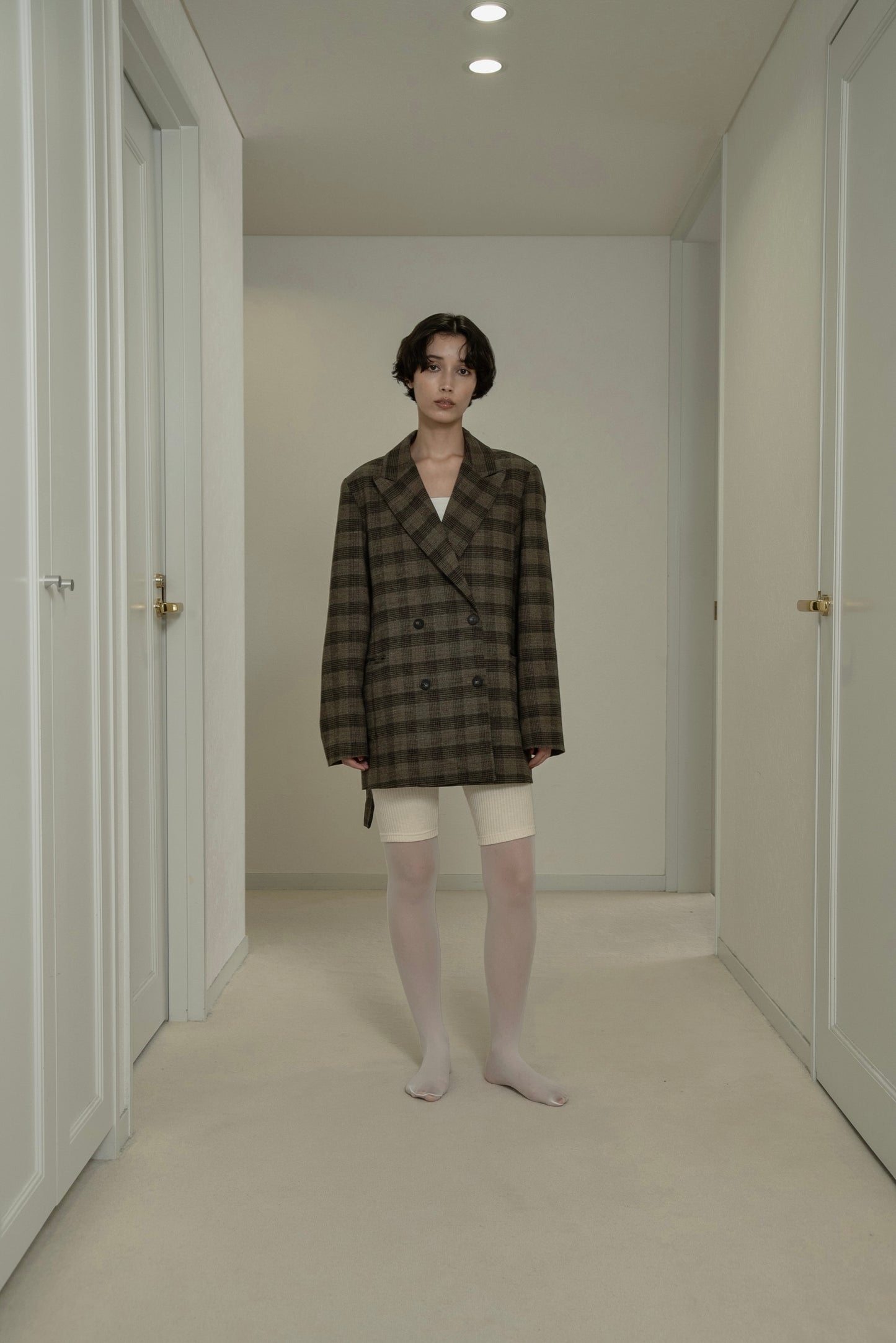 belted check jacket