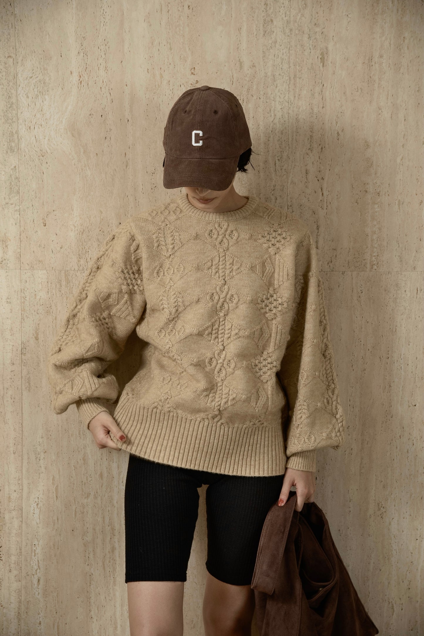 pattern rhombus volume sleeve knit