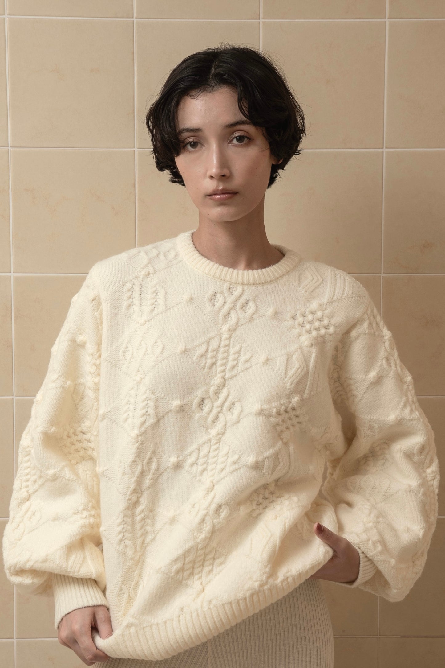 pattern rhombus volume sleeve knit