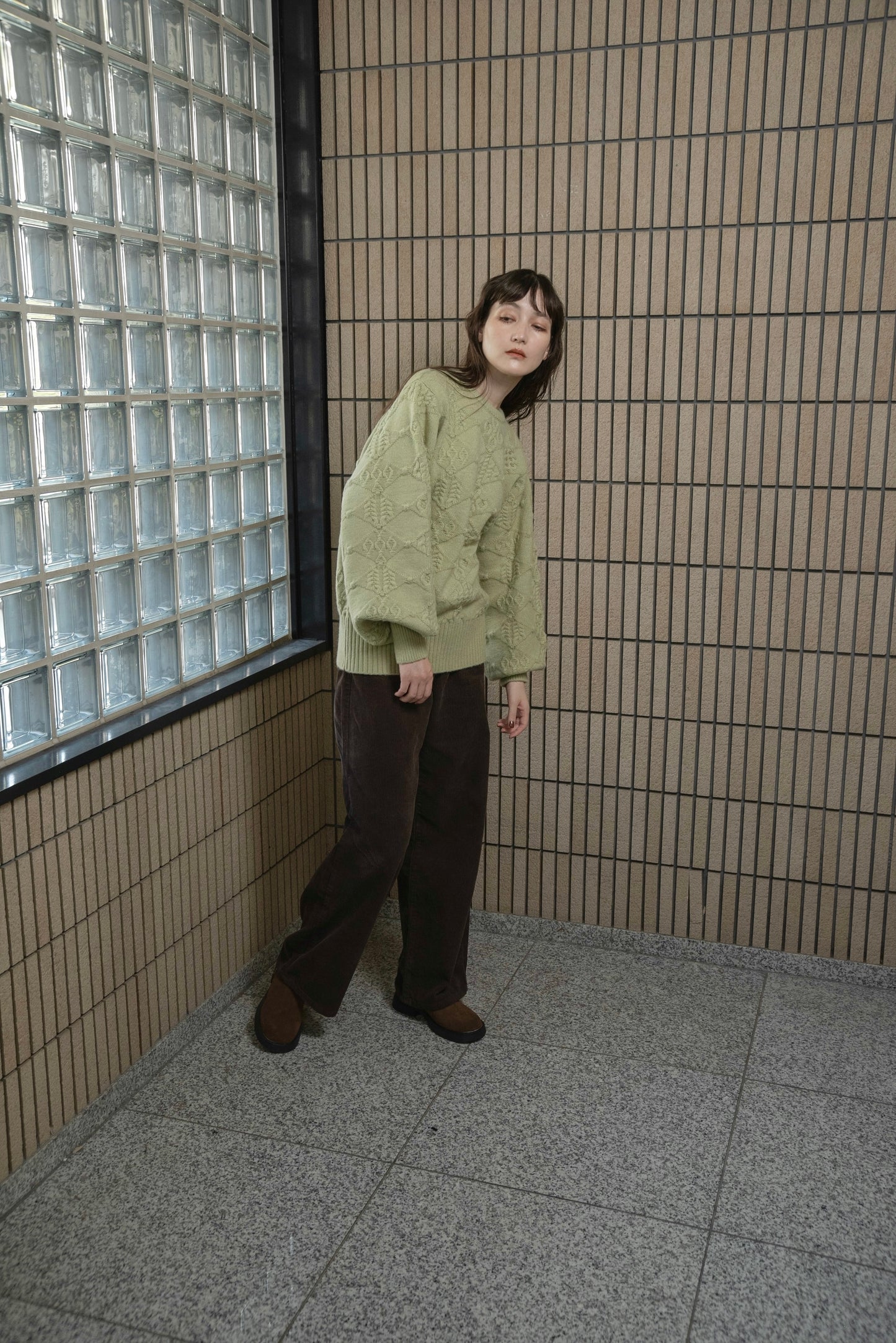 pattern rhombus volume sleeve knit
