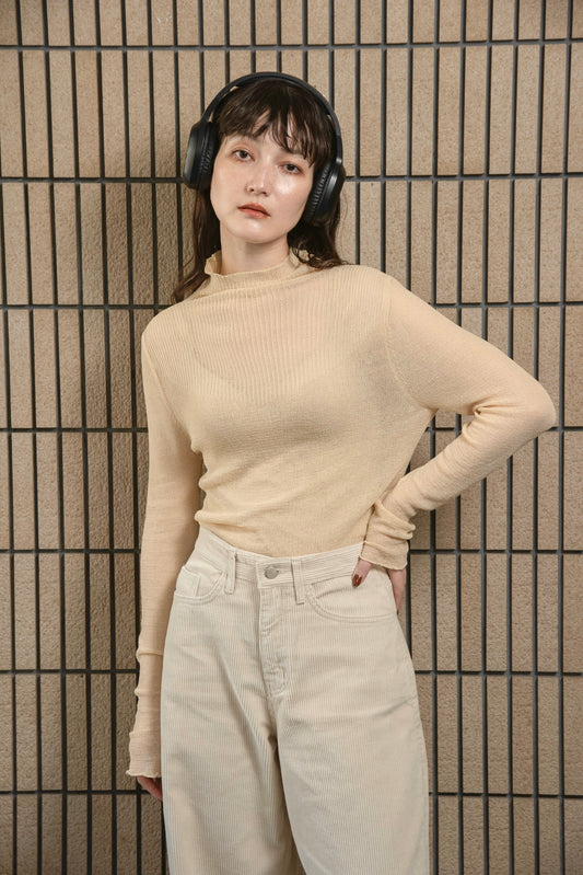 sheer high neck rib tops