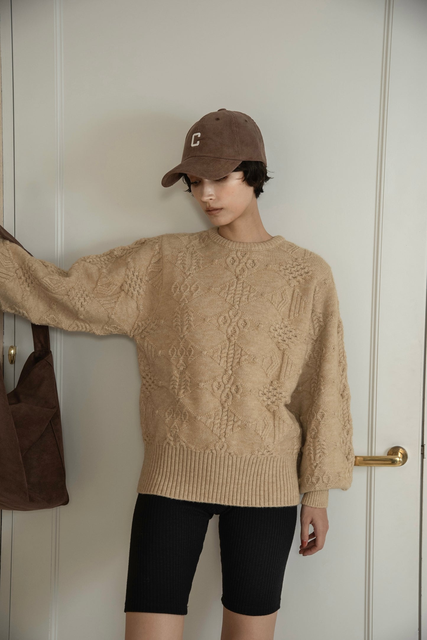 pattern rhombus volume sleeve knit
